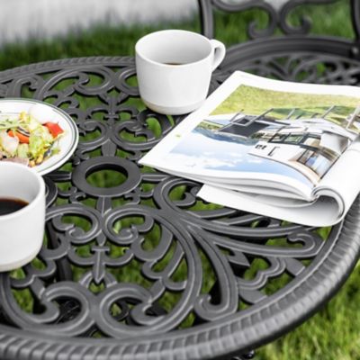 Image showing 9 th Nuu Garden 3 pc. Cast-Aluminum Patio Bistro Set, Black