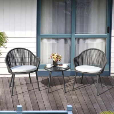 Nuu Garden 3 pc. Patio Rope Bistro Crown Set with Cushions