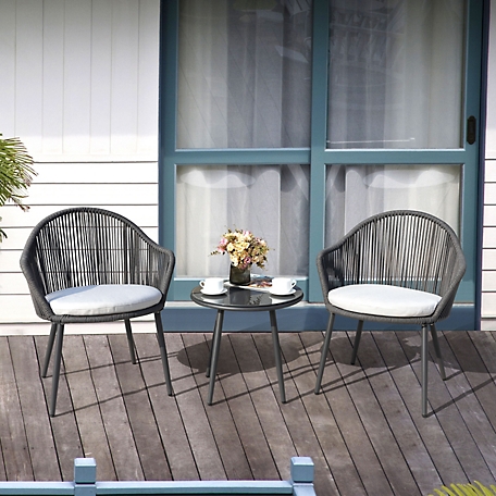 Nuu Garden 3 pc. Patio Rope Bistro Crown Set with Cushions