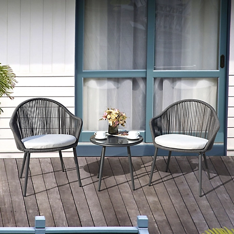 Nuu Garden 3 pc. Patio Rope Bistro Crown Set with Cushions