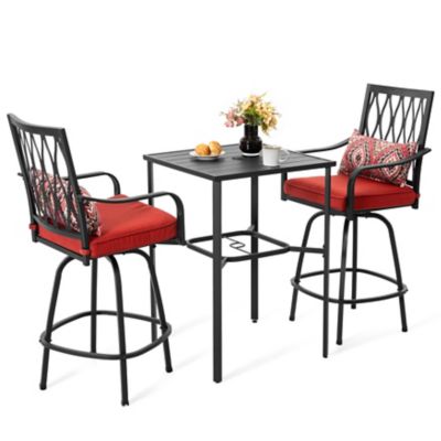 Image showing  3 pc. Outdoor Metal Swivel Bar Set with Cushions