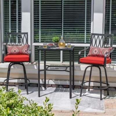 Image showing  3 pc. Outdoor Metal Swivel Bar Set with Cushions