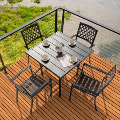 Image showing  Outdoor 5 pc. Dining Set, Powder-coated Iron Finish, Black with Gold Speckles