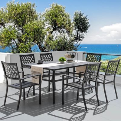 Nuu Garden Outdoor 7-Piece Dining Set, Iron Finish, Black with Gold Speckles