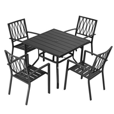 Image showing  5 pc. Outdoor Metal Dining Set, Includes Stackable Chairs