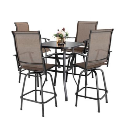 Nuu Garden 5 pc. Outdoor Swivel Bar Set with 52 in. Table and 4 Stools, Black/Brown