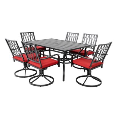 Image showing  7 pc. Metal Square Outdoor Dining Set, Includes Swivel Chairs and Cushions