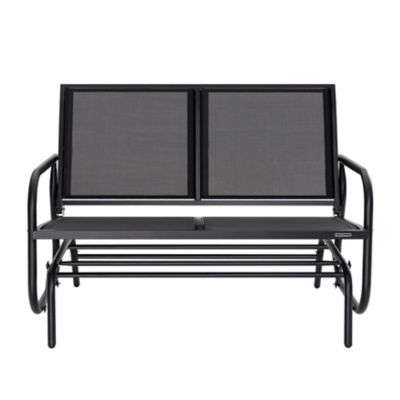 Nuu Garden 2-Seat Outdoor Mesh Glider Bench Patio Swing Rocking Chair, Black