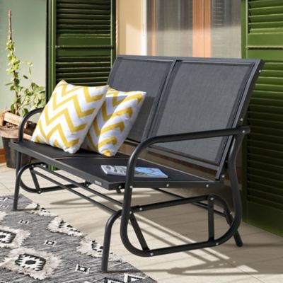 Image showing  2-Seat Outdoor Mesh Glider Bench Patio Swing Rocking Chair, Black