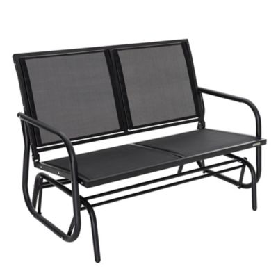 Image showing  2-Seat Outdoor Mesh Glider Bench Patio Swing Rocking Chair, Black