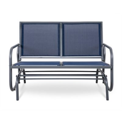 Nuu Garden 2-Seat Outdoor Mesh Glider Bench Swing Rocking Chair, Blue