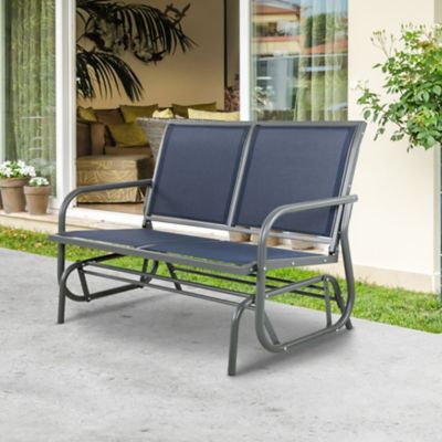 Image showing  2-Seat Outdoor Mesh Glider Bench Swing Rocking Chair, Blue