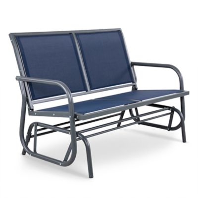 Image showing  2-Seat Outdoor Mesh Glider Bench Swing Rocking Chair, Blue