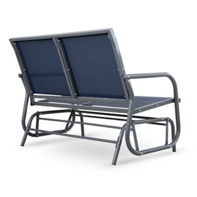 Image showing  2-Seat Outdoor Mesh Glider Bench Swing Rocking Chair, Blue