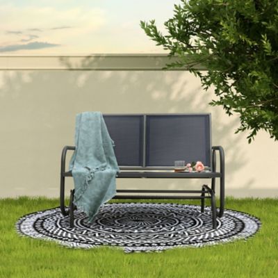 Image showing 6 th Nuu Garden 2-Seat Outdoor Mesh Glider Bench Swing Rocking Chair, Blue