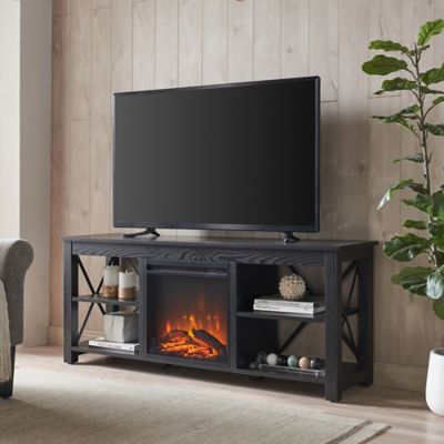 Hudson&Canal Sawyer TV Stand with Log Fireplace Insert for TVs Up to 65 in.