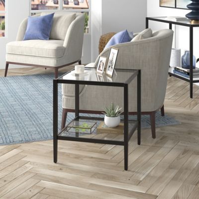 Image showing  Hera Mirrored Side Table with 1 Shelf, Black