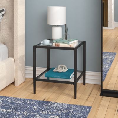 Image showing 7 th Hudson&Canal Hera Mirrored Side Table with 1 Shelf, Black