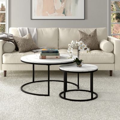 Hudson&Canal Watson Round Nested Coffee Table with Faux Marble Top