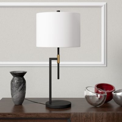 Hudson&Canal 25 in. Black Gold Table Lamp with Fabric Shade