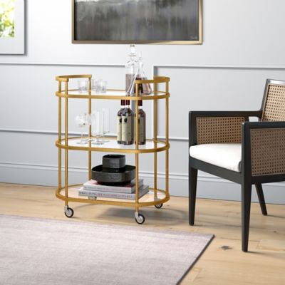 Image showing  2-Tier Leif Oval Wheeled Bar Cart, Brass