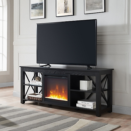 Hudson&Canal Sawyer TV Stand with Log Fireplace Insert for TVs Up to 65 in.