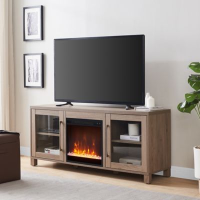 Hudson&Canal Quincy Rectangular TV Stand with Crystal Fireplace for TVs Up to 65 in.