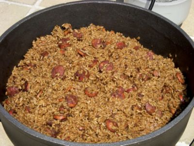 Image showing  10 gal. Cast Iron Jambalaya Pot with Feet and Aluminum Lid