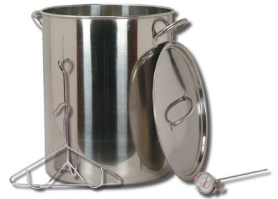 King Kooker 30 qt. Stainless Steel Turkey Pot with Lid Lifting Rack and Hook Deep Fry Thermometer
