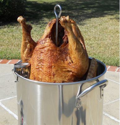 Image showing  Stainless Steel Turkey Pot with Lid Lifting Rack and Hook Deep Fry Thermometer, 30 qt.