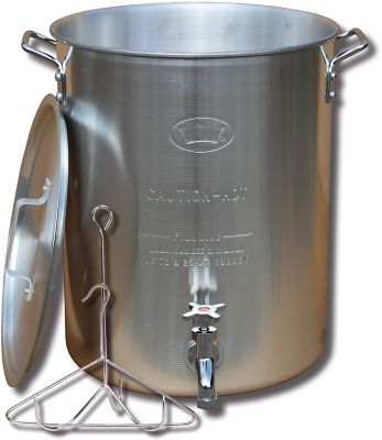 King Kooker 30 qt. Aluminum Turkey Pot with Spigot Lid Lifting Rack and Hook
