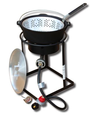 King Kooker 54,000 BTU Portable Propane Gas Outdoor Cooker with Cast-Iron Dutch Oven and Aluminum Lid, Black