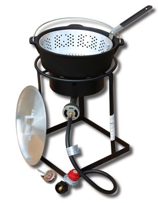 King Kooker Portable Propane Gas Outdoor Cooker with Cast Iron Dutch Oven and Aluminum Lid, 54,000 BTU, Black