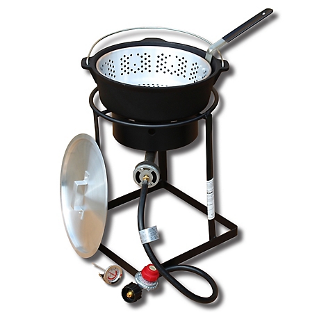King Kooker 54,000 BTU Portable Propane Gas Outdoor Cooker with Cast-Iron Dutch Oven and Aluminum Lid, Black