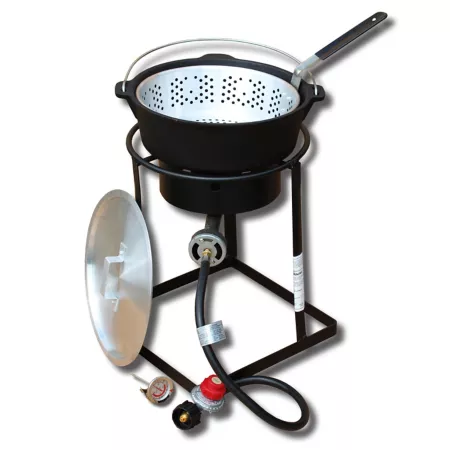 King Kooker Portable Outdoor Propane Gas Stove with Cast Iron Dutch Oven and Aluminum Lid 54 000 BTU Black Dutch Ovens