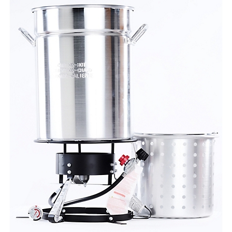 King Kooker 54,000 BTU Flat-Top Propane Gas Outdoor Cooker with 50 qt. Aluminum Pot/Steamer Basket and Lid
