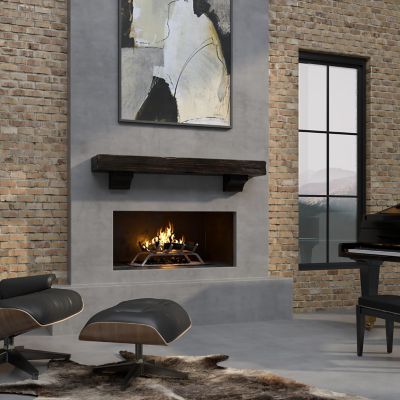 Image showing  60 in. Hand-Distressed Hand-Finished Premium Pine Wood Fireplace Shelf Mantel, Distressed Brown