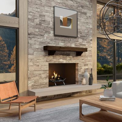 Image showing  72 in. Hand-Distressed Hand-Finished Premium Pine Wood Fireplace Shelf Mantel, Unfinished