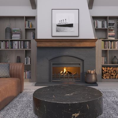 Image showing  Transitional Premium Pine Wood Fireplace Shelf Mantel, Brown, 9 in. x 9 in. x 60 in.