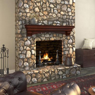 Image showing  72 in. Premium Wood Versatile Fireplace Shelf Mantel with Corbels and Arch, Brown
