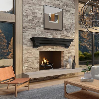 Image showing  72 in. Hand-Distressed Hand-Finished Premium Pine Wood Versatile Fireplace Shelf Mantel, Distressed Brown