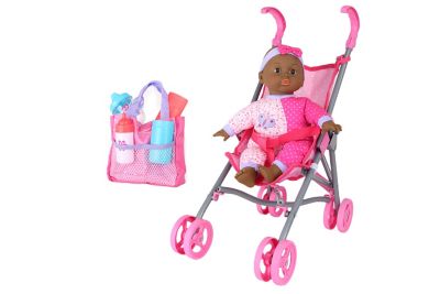 Dream Collection Collections 14 in. Toy Baby Doll with Stroller Set - African American in Gift Box