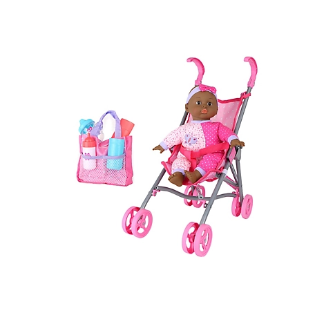 Dream Collection Collections 14 in. Toy Baby Doll with Stroller Set - African American in Gift Box