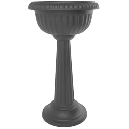 Flower 4 gal Plastic Greek Urn Pedestal Planter 32-in Charcoal Gray Planters