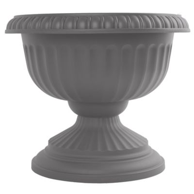 Bloem 1.5 gal. Plastic Grecian Urn Planter, 12 in., Charcoal Gray
