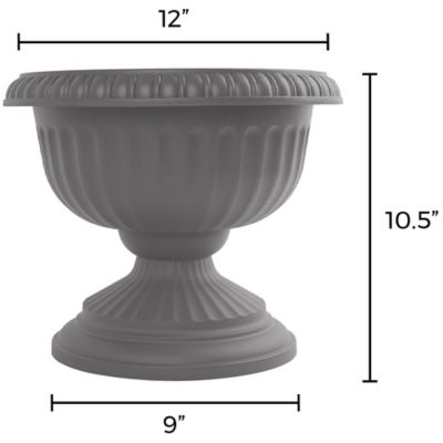 Image showing  1.5 gal. Plastic Grecian Urn Planter, 12 in., Charcoal Gray