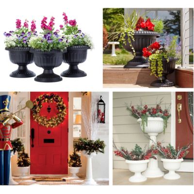 Image showing 5 th Bloem 1.5 gal. Plastic Grecian Urn Planter, 12 in., Charcoal Gray