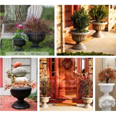 Image showing 6 th Bloem 1.5 gal. Plastic Grecian Urn Planter, 12 in., Charcoal Gray