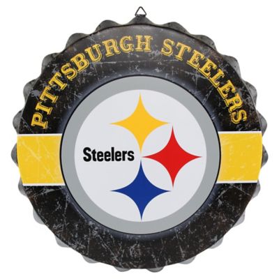 FOCO NFL: Distressed Metal Bottle Cap Sign - Pittsburgh Steelers - Officially Licensed, Forever Collectibles