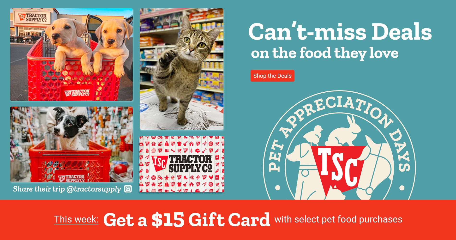 This week's can't-miss deals on the food they love. Shop the deals. This week, get a $15 gift card with select pet food purchases.